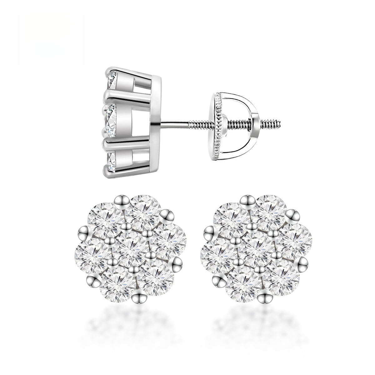 S925 D Color VVS Synthetic Moissanite Flower Stud Earrings Valentine's Day Gifts Jewelry