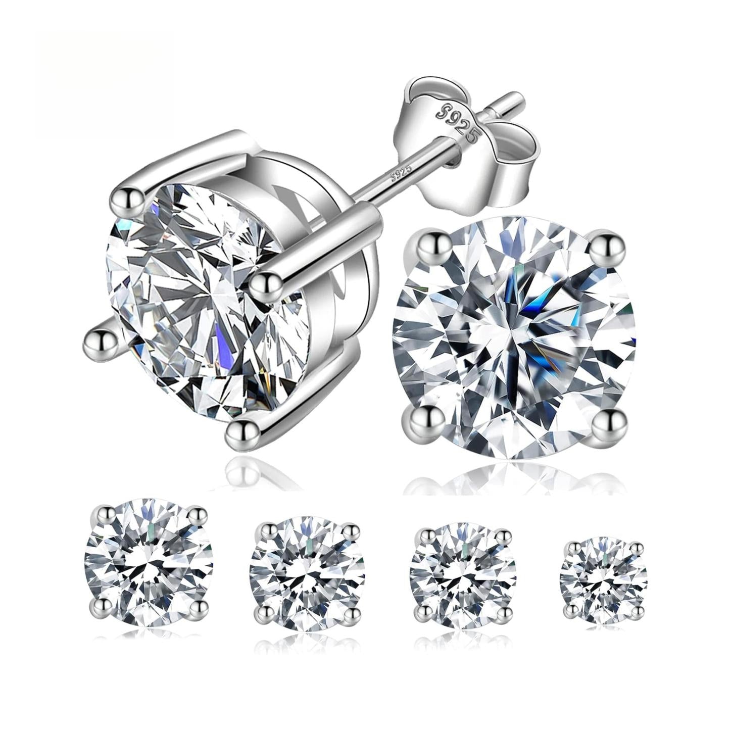 S925 ROUND SYNTHETIC MOISSANITE STUD EARRINGS ANNIVERSARY DAY GIFTS FOR MEN WOMEN