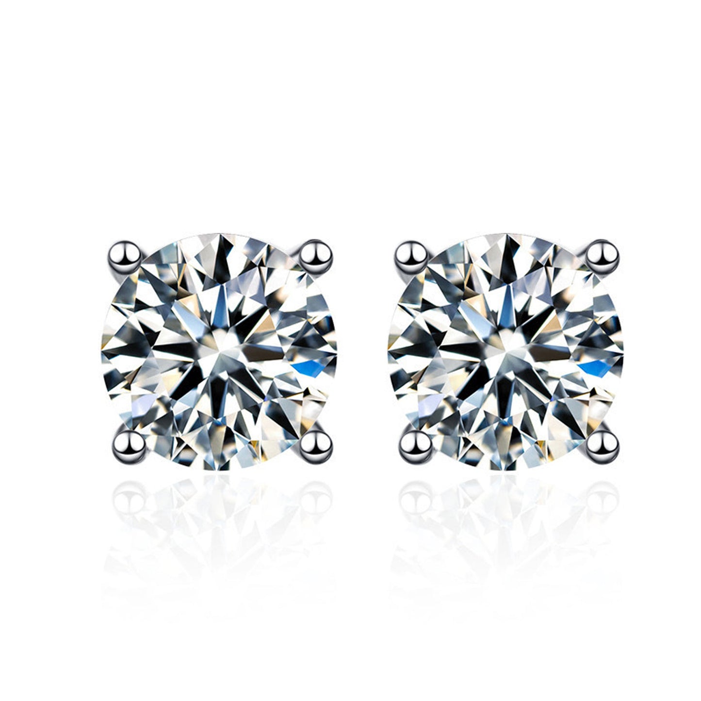S925 0.3-1 Carat Round Brilliant Cut Moissanite Stud Earrings D Color VVS1 Simulated Diamond Sterling Silver Earrings Gift for Women