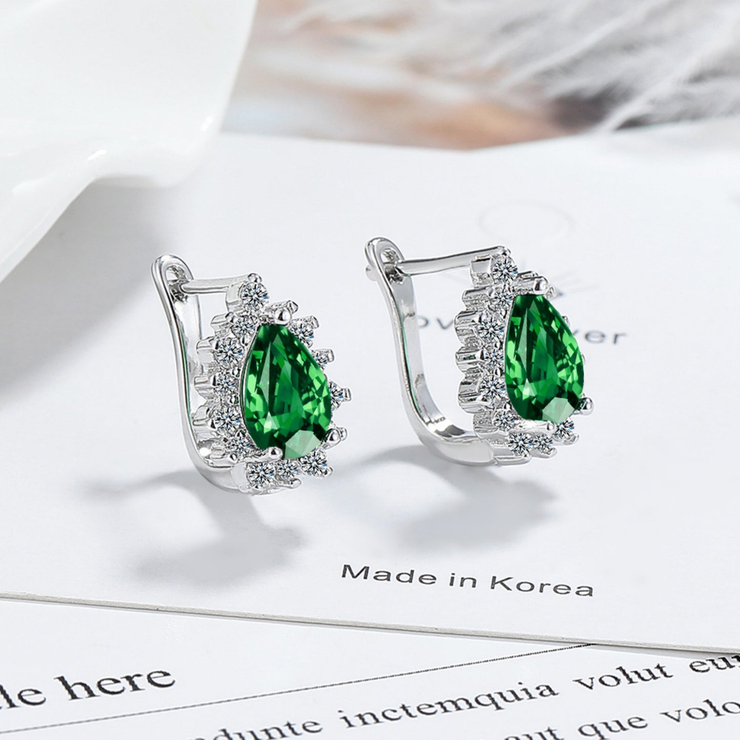 Water Drop Hoop Earrings with Blue Diamond French Classic 925 Silver Earrings Suitable for Women's Gifts