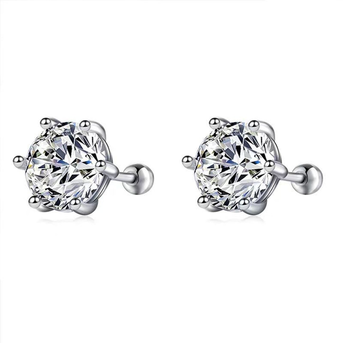 S925 0.3-1 Carat Round Brilliant Cut Moissanite Stud Earrings D Color VVS1 Simulated Diamond Sterling Silver Earrings Gift for Women