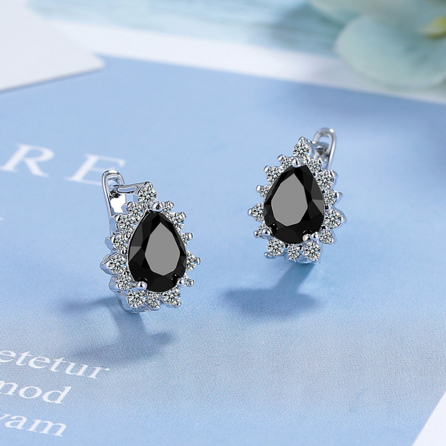 Water Drop Hoop Earrings with Blue Diamond French Classic 925 Silver Earrings Suitable for Women's Gifts