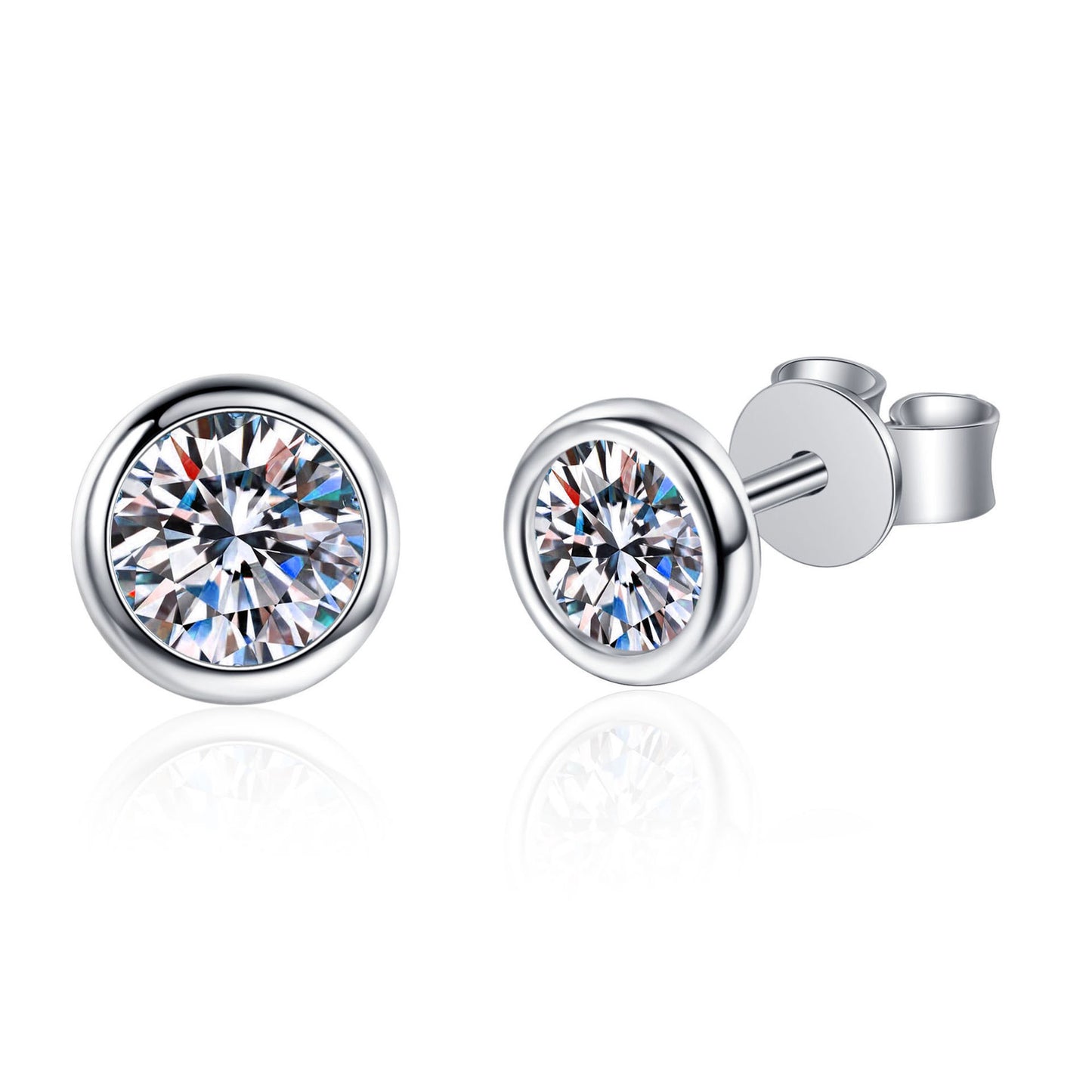 S925 0.3-1 Carat Round Brilliant Cut Moissanite Stud Earrings D Color VVS1 Simulated Diamond Sterling Silver Earrings Gift for Women