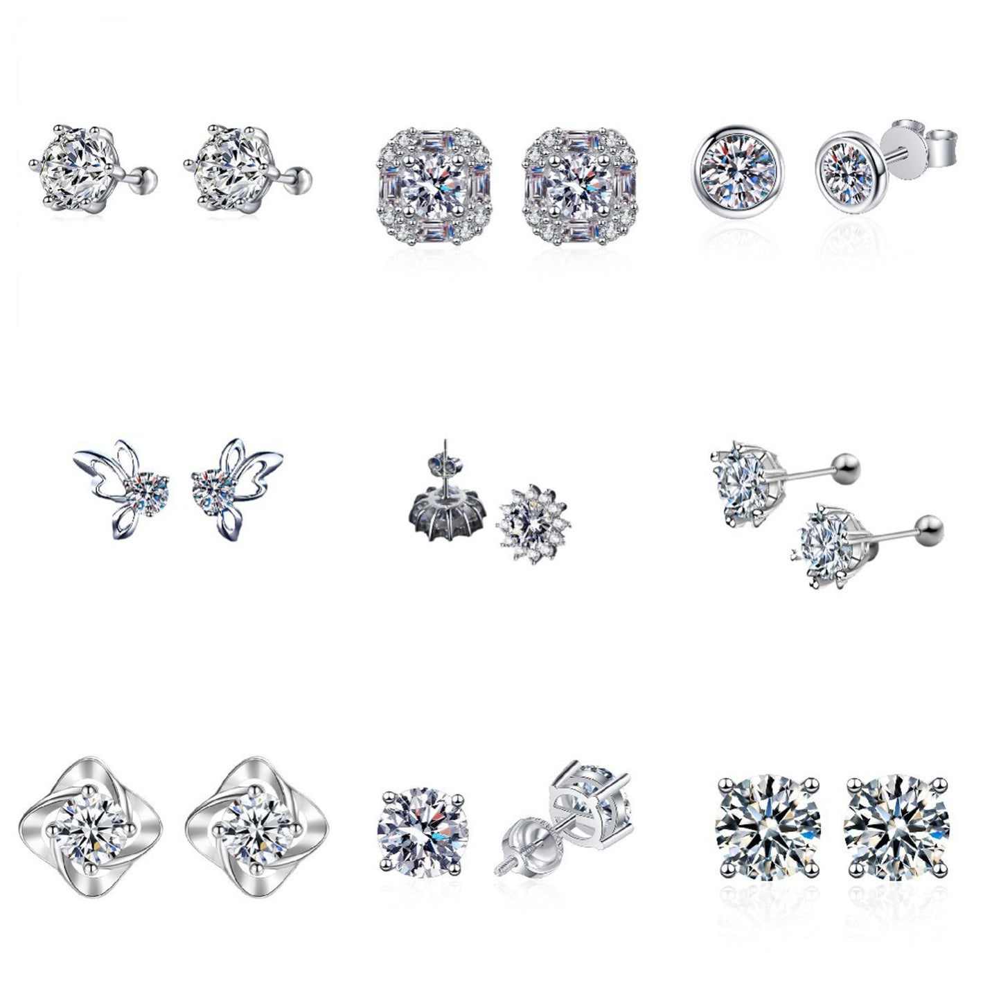 S925 0.3-1 Carat Round Brilliant Cut Moissanite Stud Earrings D Color VVS1 Simulated Diamond Sterling Silver Earrings Gift for Women