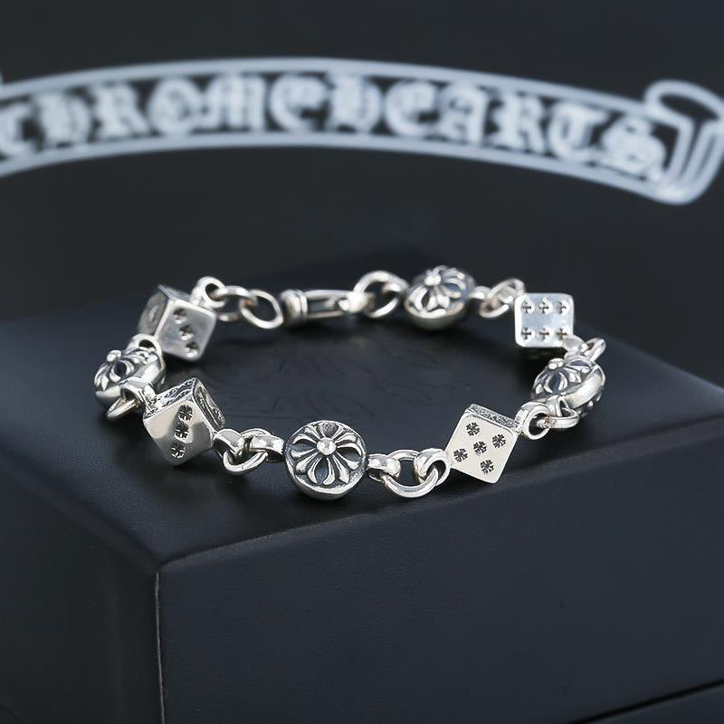 In Box CH Silver Punk Letter Cross Bracelet Gothic Style Cross Rosary Chain Jewelry Birthday Gift