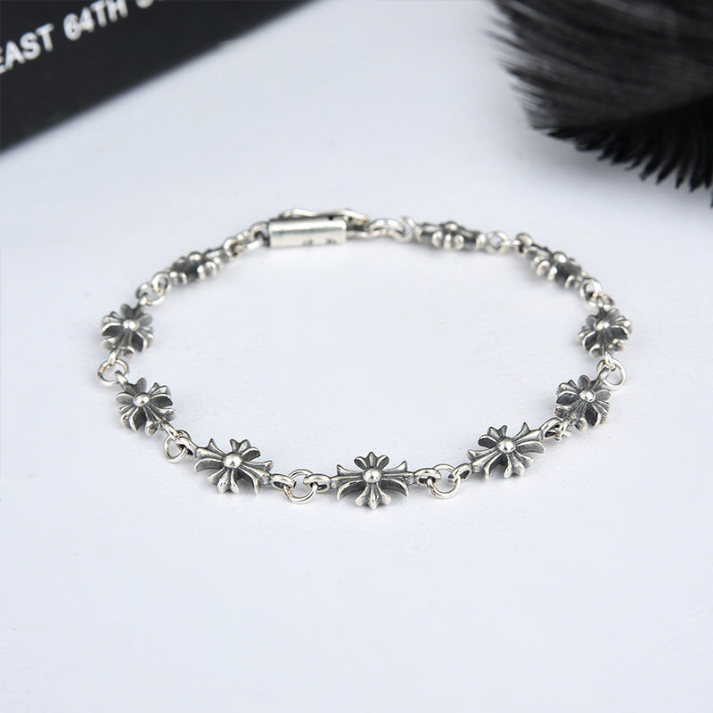 In Box CH Silver Punk Letter Cross Bracelet Gothic Style Cross Rosary Chain Jewelry Birthday Gift