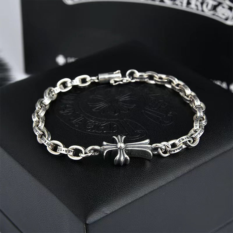 In Box CH Silver Punk Letter Cross Bracelet Gothic Style Cross Rosary Chain Jewelry Birthday Gift