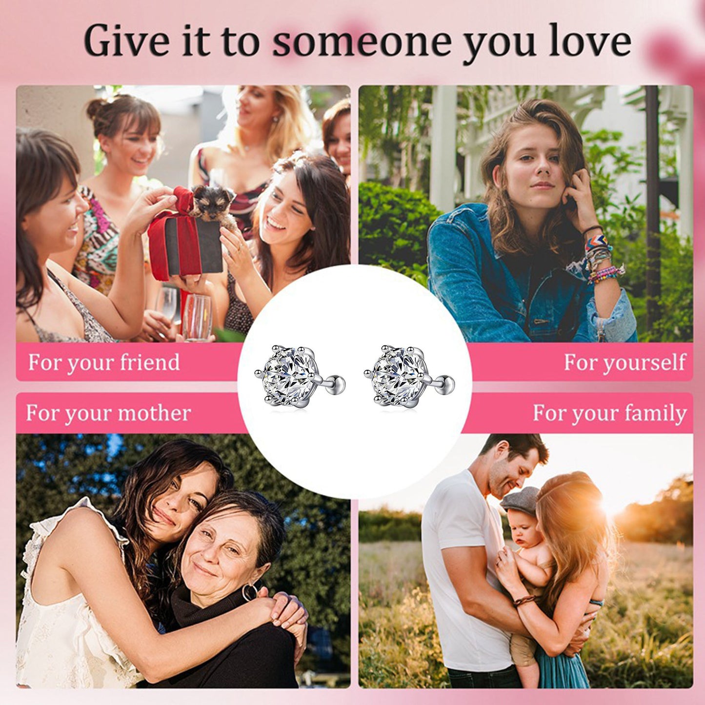 S925 0.3-1 Carat Round Brilliant Cut Moissanite Stud Earrings D Color VVS1 Simulated Diamond Sterling Silver Earrings Gift for Women