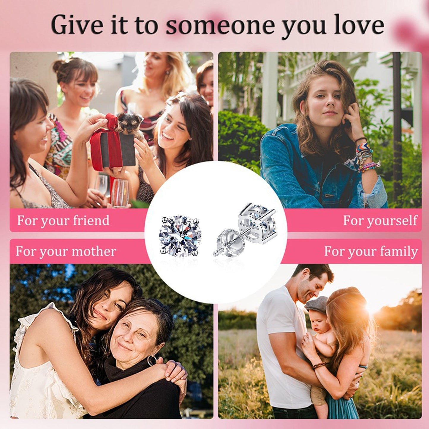 S925 0.3-1 Carat Round Brilliant Cut Moissanite Stud Earrings D Color VVS1 Simulated Diamond Sterling Silver Earrings Gift for Women