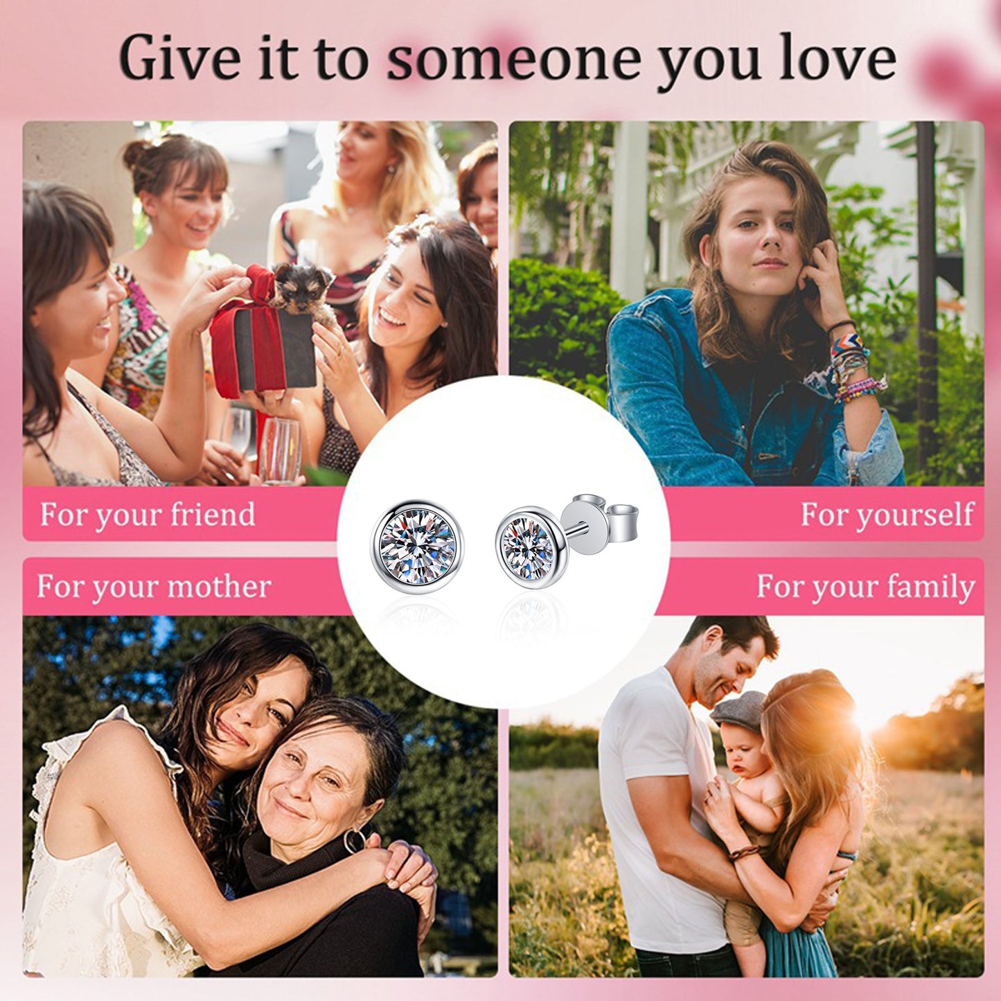 S925 0.3-1 Carat Round Brilliant Cut Moissanite Stud Earrings D Color VVS1 Simulated Diamond Sterling Silver Earrings Gift for Women