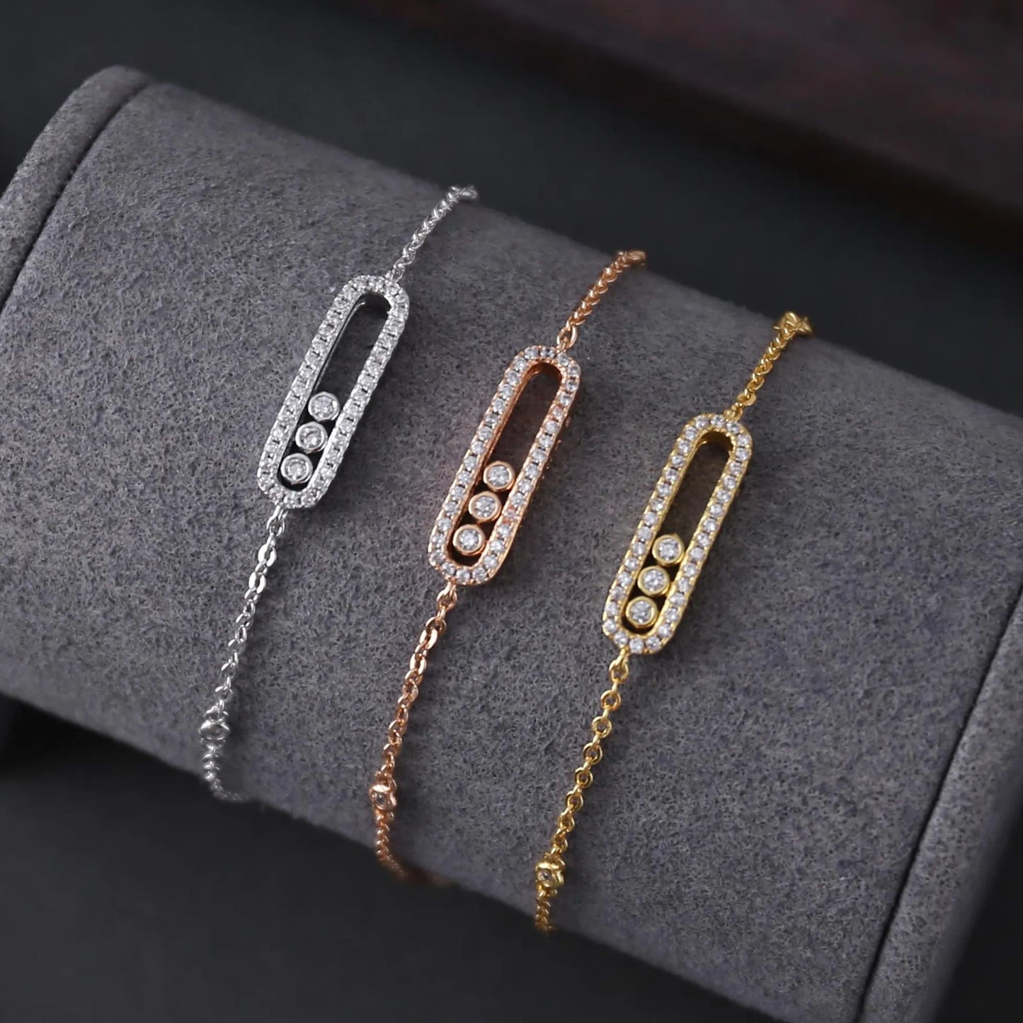 Fashionable Pave Move Bracelet, Classic Pave Charm Bracelet, Minimalist bracelet for women, Birthday Gift