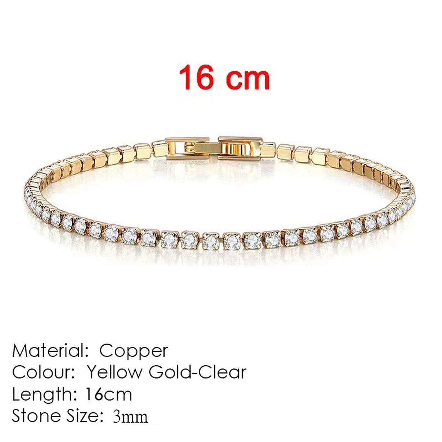 18K White Gold Plated 3mm Round Cubic Zirconia Classic Tennis Bracelet Single Row Diamond Bracelets for Women