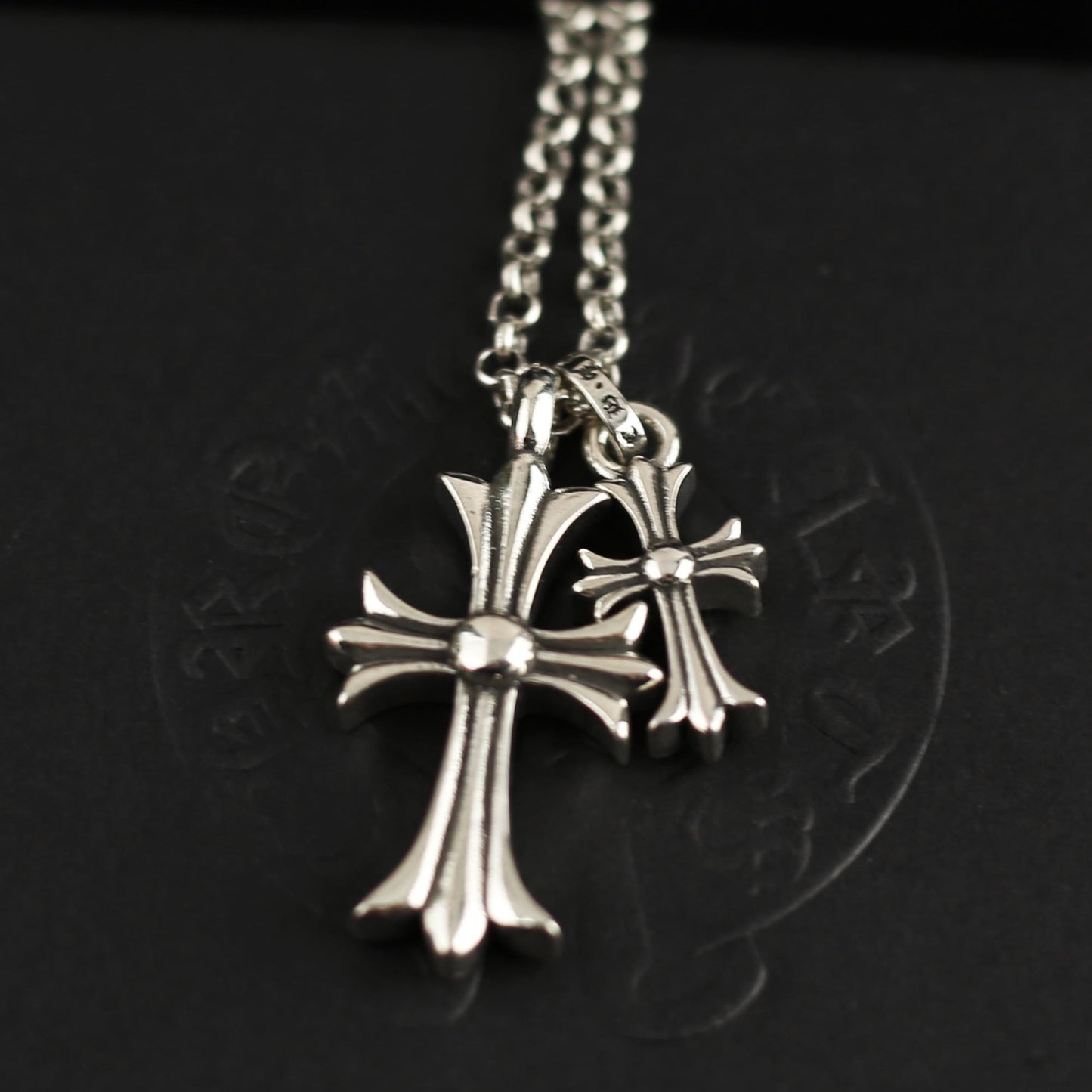 CH In Box 925 Silver Twin Cross Punk Necklace Chrome Choke Chain Gothic Style Y2K Pendant Jewelry Birthday Gift