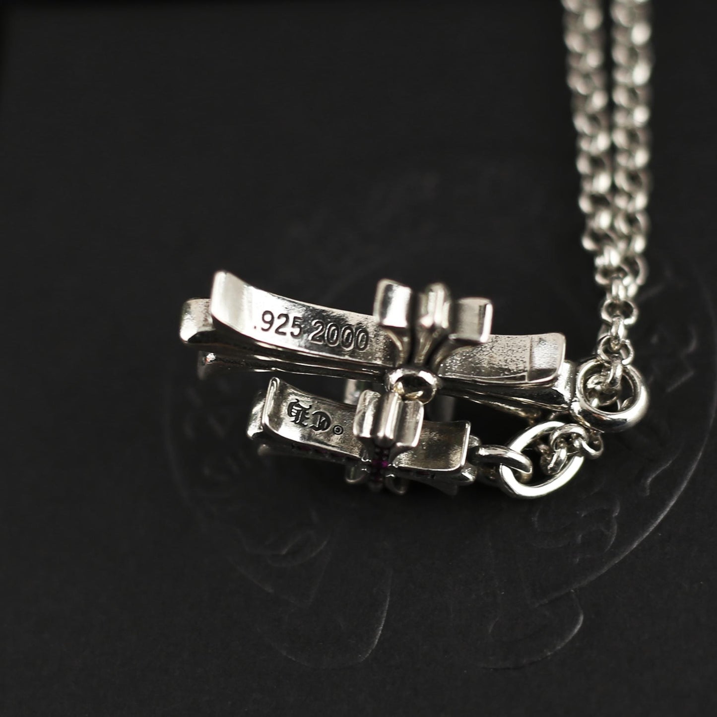CH In Box 925 Silver Twin Cross Punk Necklace Chrome Choke Chain Gothic Style Y2K Pendant Jewelry Birthday Gift