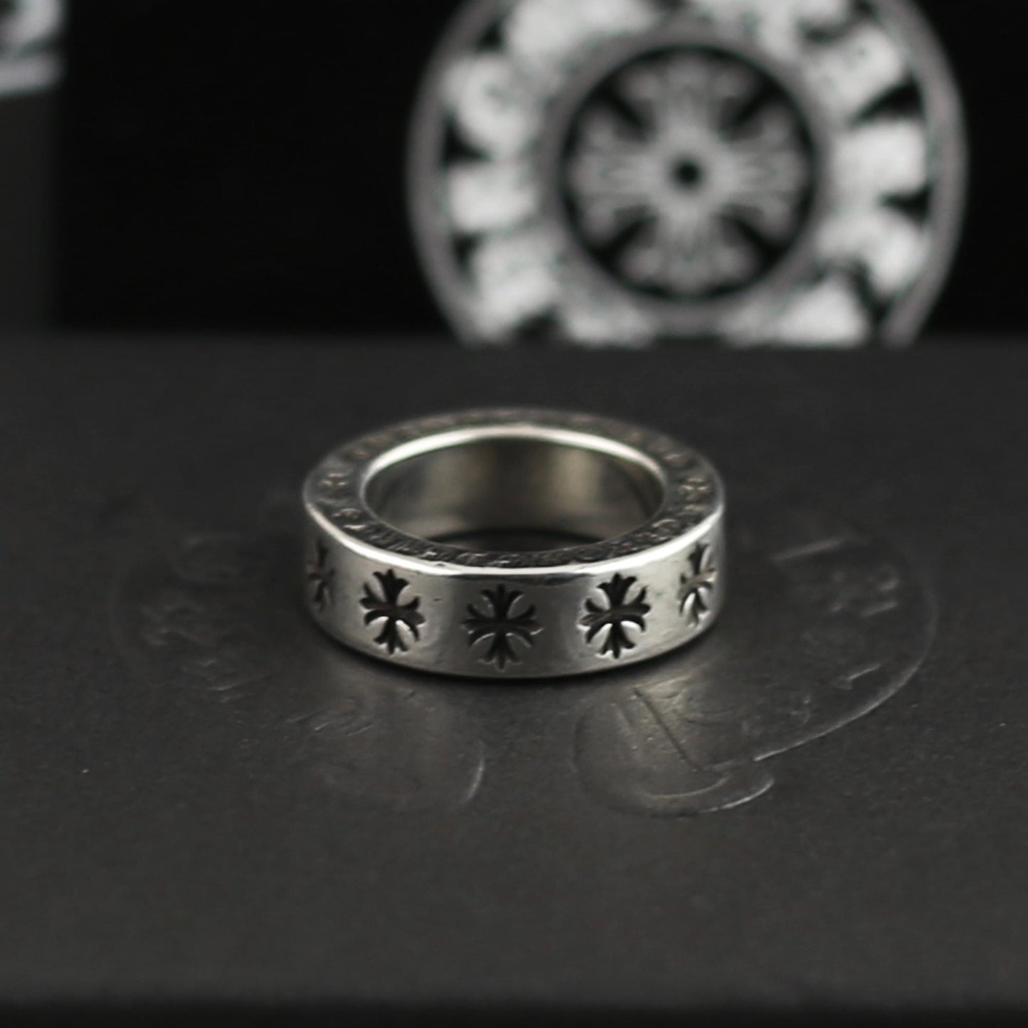 CH In Box 925 Silver Classic Punk Eternal Cross Ring Chrome Gothic style Birthday Gift