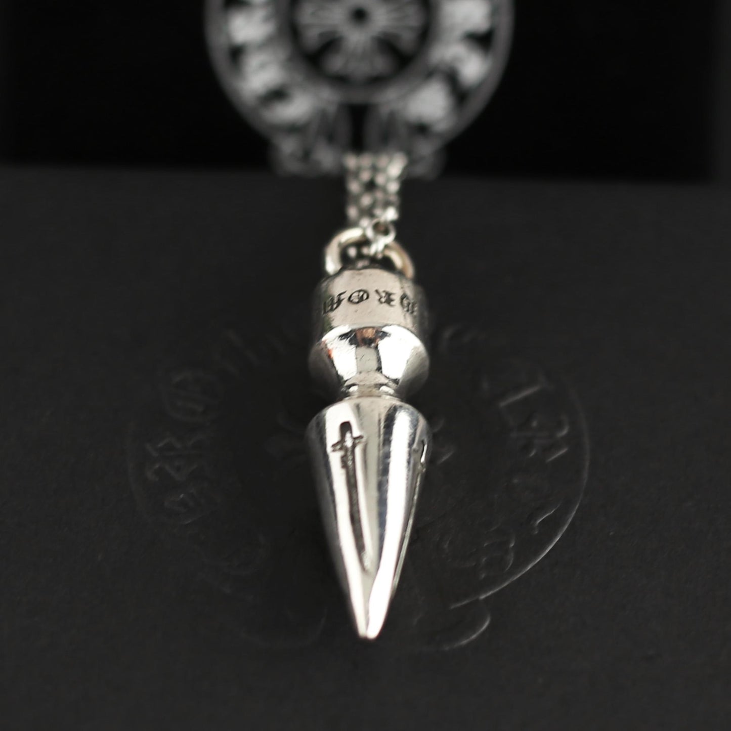 CH In Box 925 Silver Big and small bullets Pendant necklace chrome choke chain gothic style