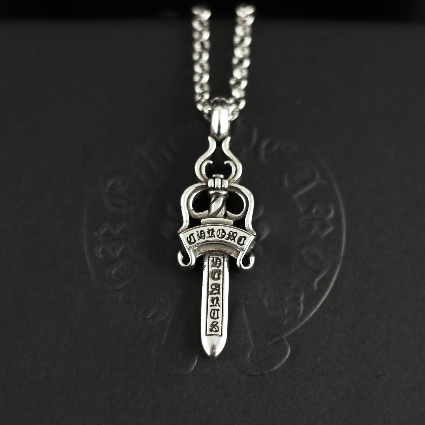 CH In Box 925 Silver dagger Pendant necklace Big Sword Pendant necklace chrome choke chain gothic style