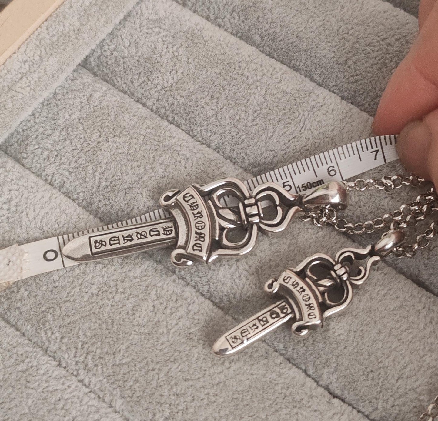 CH In Box 925 Silver dagger Pendant necklace Big Sword Pendant necklace chrome choke chain gothic style