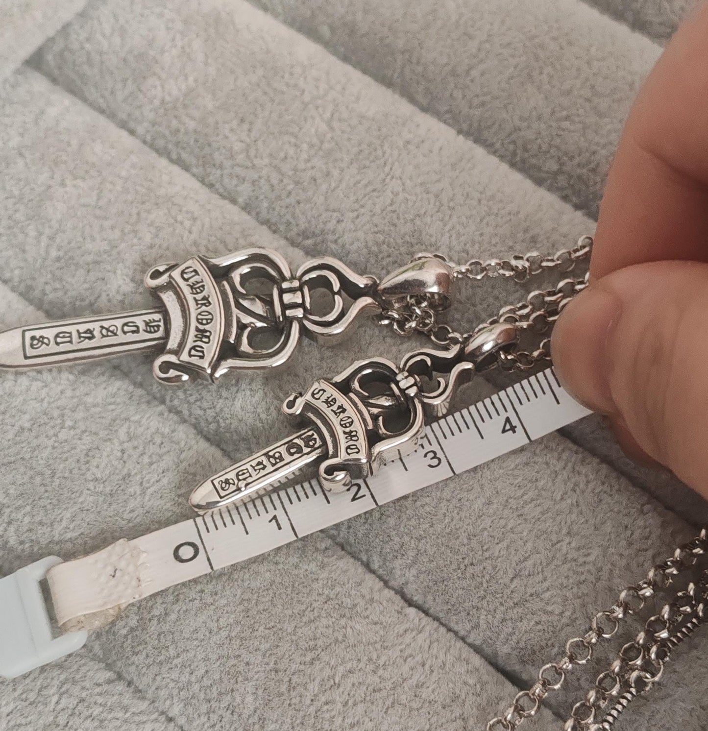 CH In Box 925 Silver dagger Pendant necklace Big Sword Pendant necklace chrome choke chain gothic style