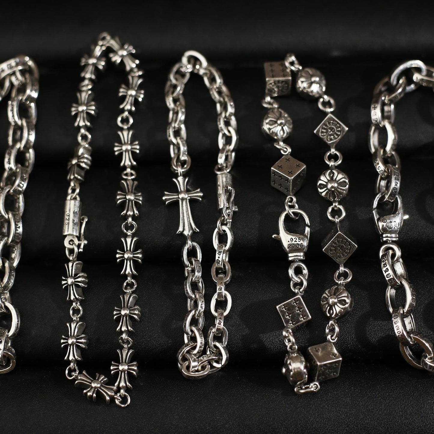 In Box CH Silver Punk Letter Cross Bracelet Gothic Style Cross Rosary Chain Jewelry Birthday Gift