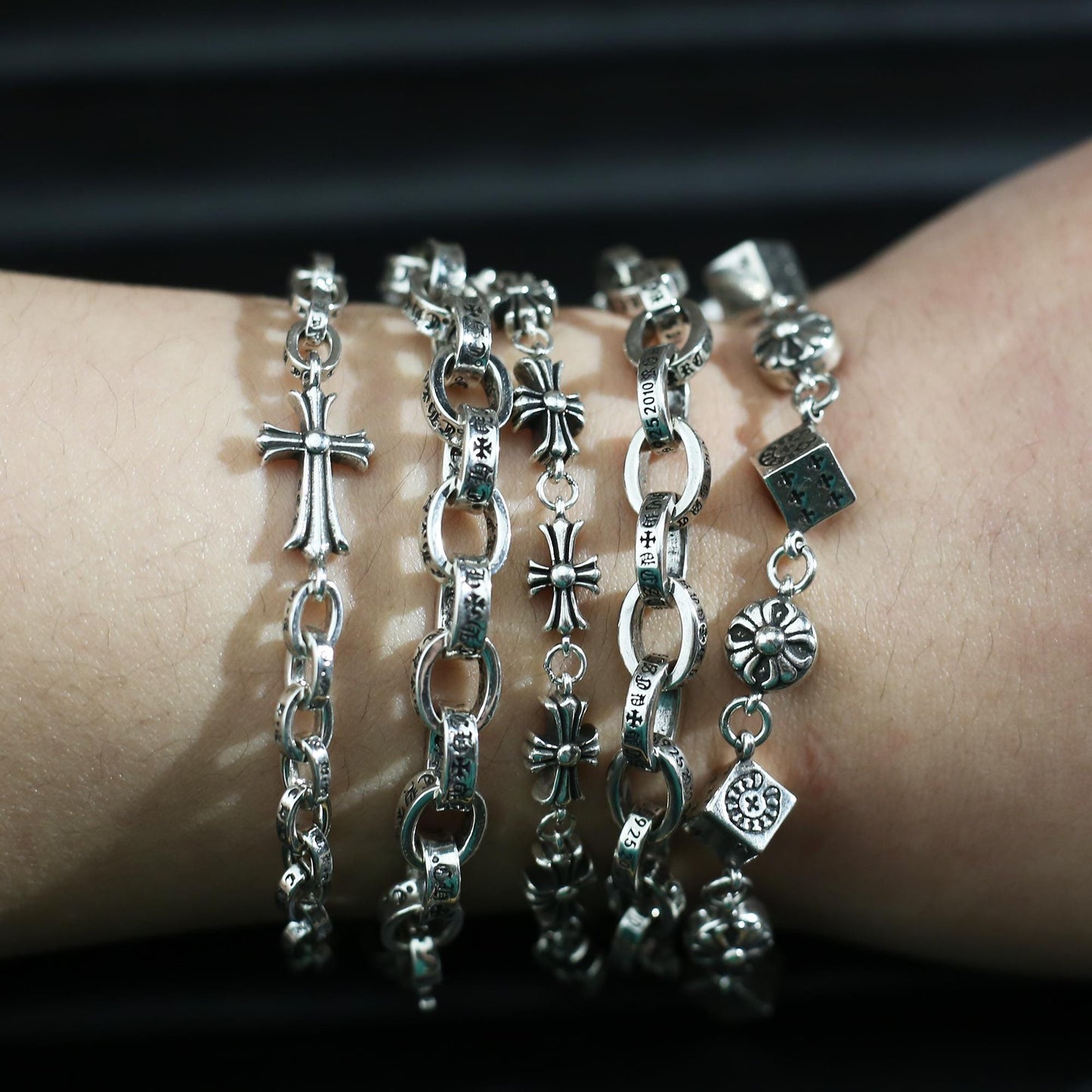 In Box CH Silver Punk Letter Cross Bracelet Gothic Style Cross Rosary Chain Jewelry Birthday Gift