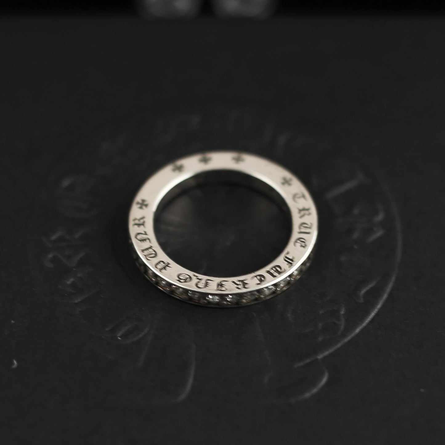 CH In Box 925 Silver Punk Zircon Letter Cross Flower Ring Chrome Gothic Style