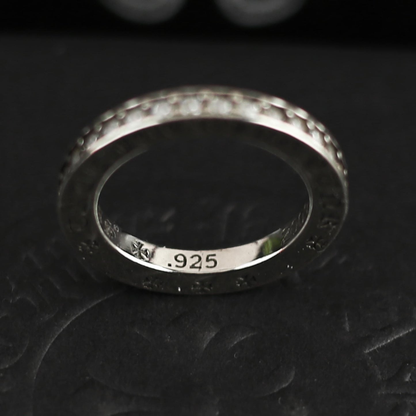 CH In Box 925 Silver Punk Zircon Letter Cross Flower Ring Chrome Gothic Style