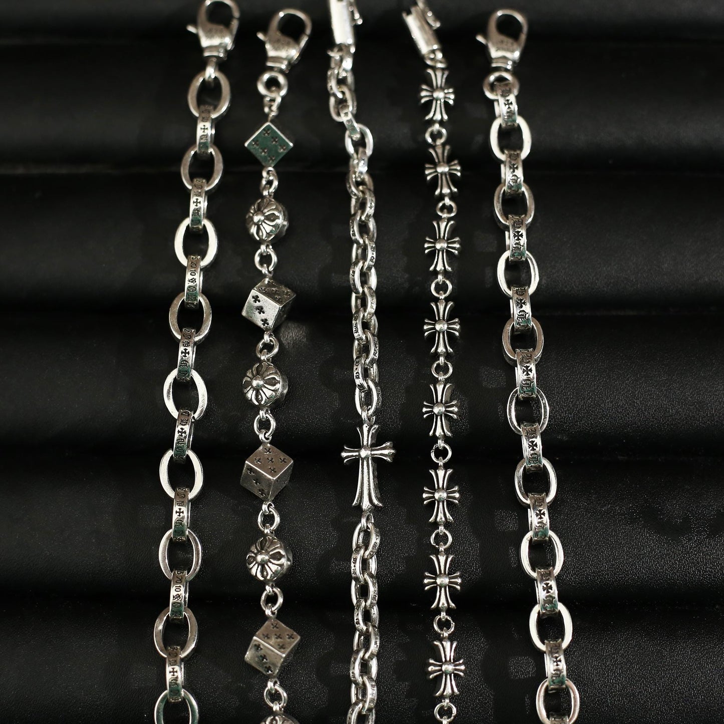 In Box CH Silver Punk Letter Cross Bracelet Gothic Style Cross Rosary Chain Jewelry Birthday Gift