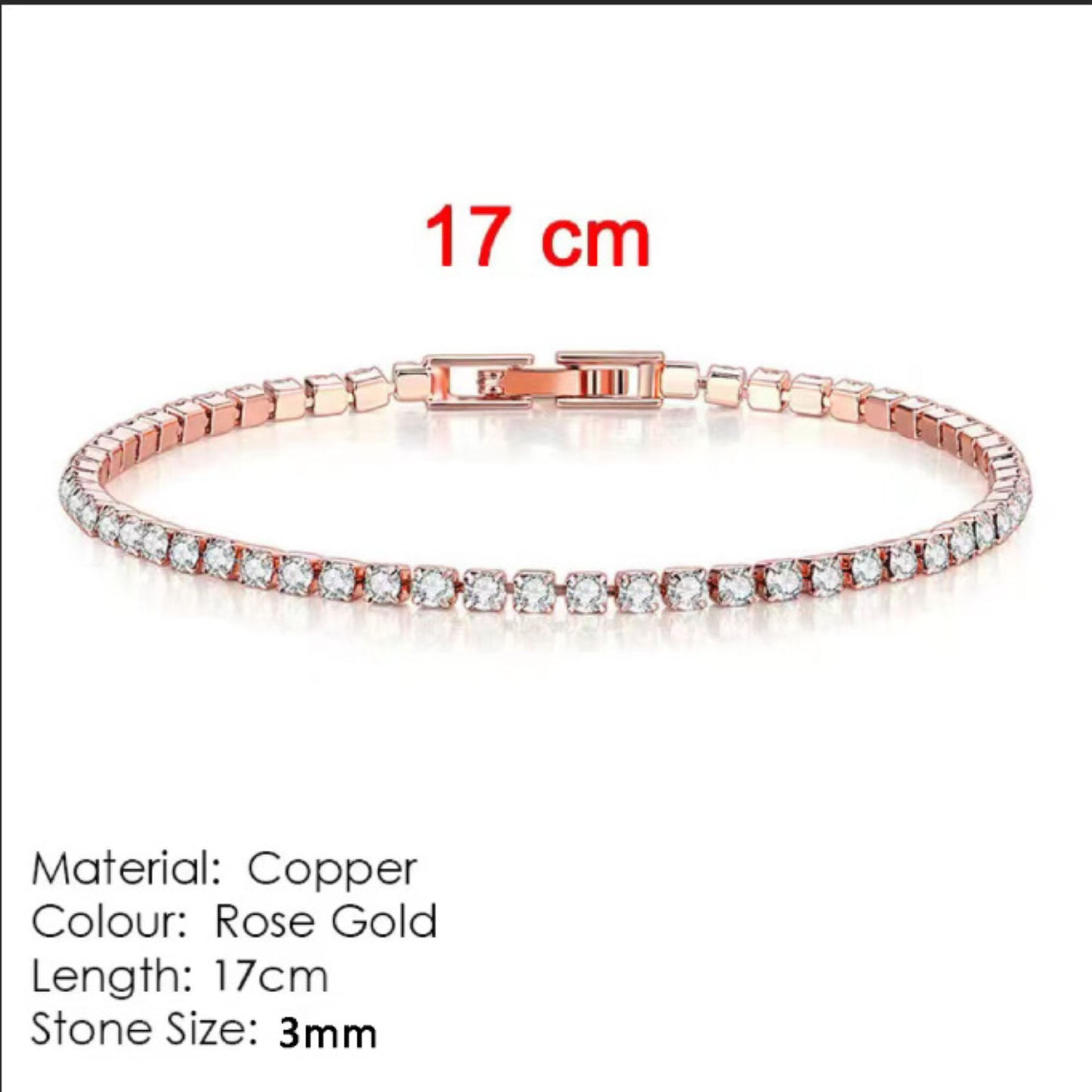 18K White Gold Plated 3mm Round Cubic Zirconia Classic Tennis Bracelet Single Row Diamond Bracelets for Women