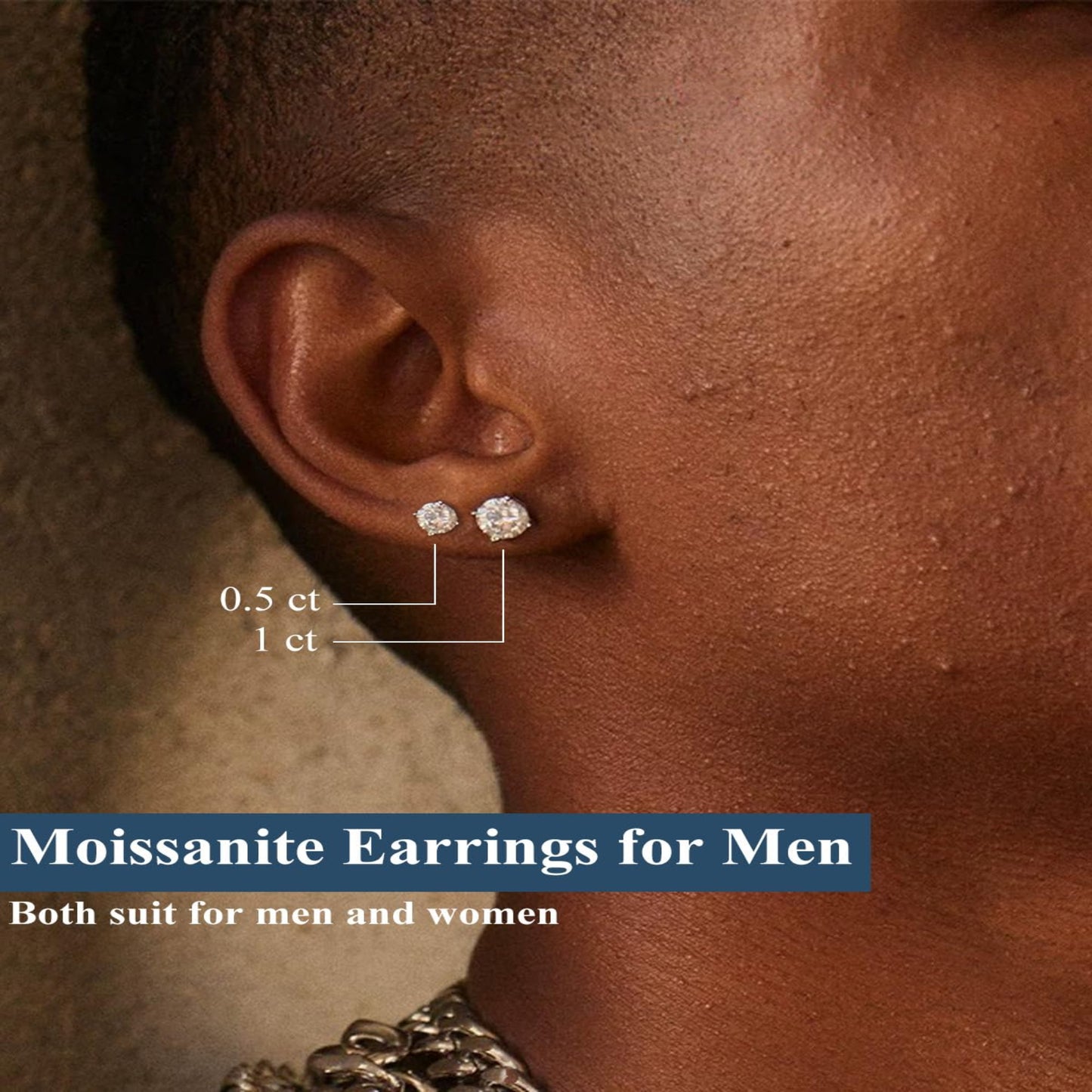 Moissanite Stud Earrings 925 Sterling Silver stud for Women Men 0.5ct-2ct