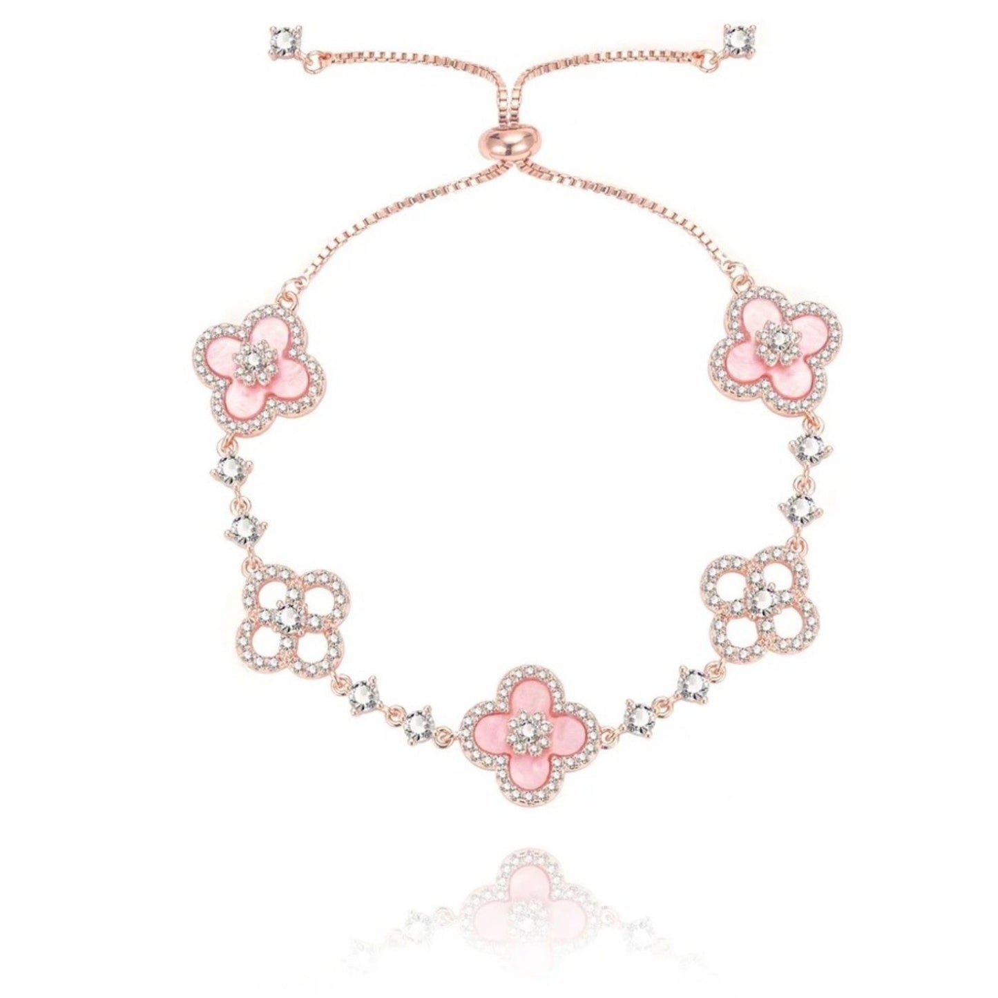 Vintage Clover Bracelet Pink Shell With Micro-Inlaid Zircon Hollow High-End Luxury Hand Jewelry For Women