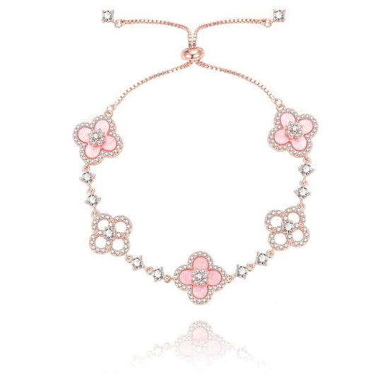 Vintage Clover Bracelet Pink Shell With Micro-Inlaid Zircon Hollow High-End Luxury Hand Jewelry For Women