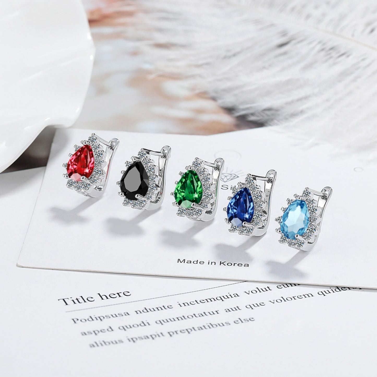 Water Drop Hoop Earrings with Blue Diamond French Classic 925 Silver Earrings Suitable for Women's Gifts