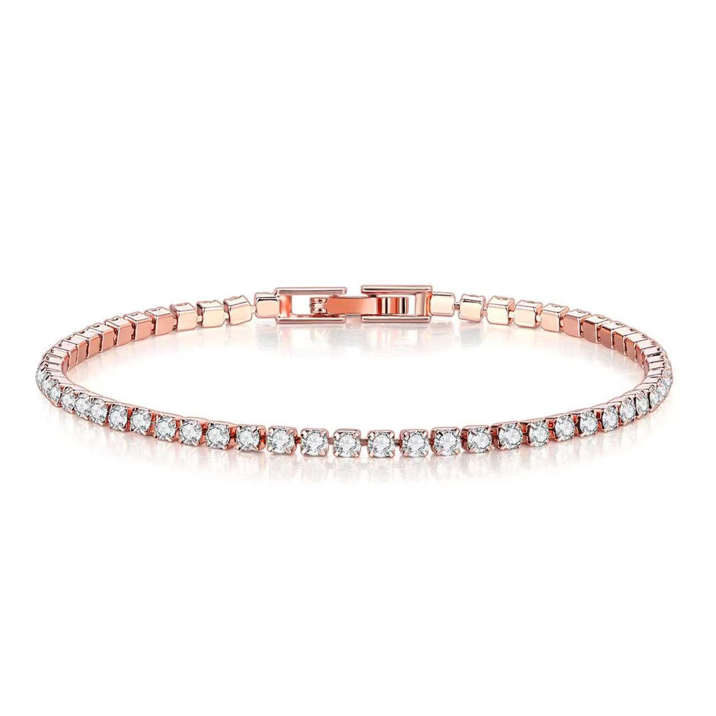 18K White Gold Plated 3mm Round Cubic Zirconia Classic Tennis Bracelet  Single Row Diamond Bracelets for Women