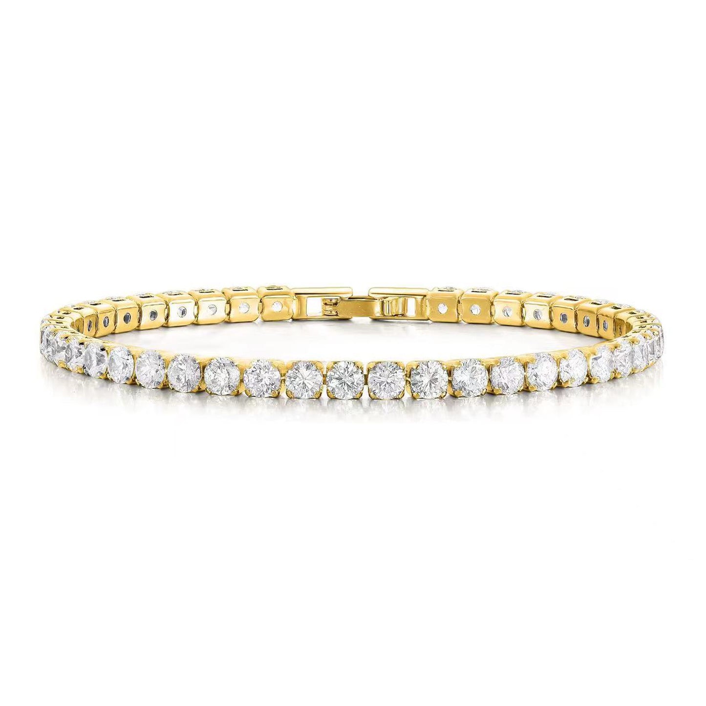 18K White Gold Plated 3mm Round Cubic Zirconia Classic Tennis Bracelet  Single Row Diamond Bracelets for Women