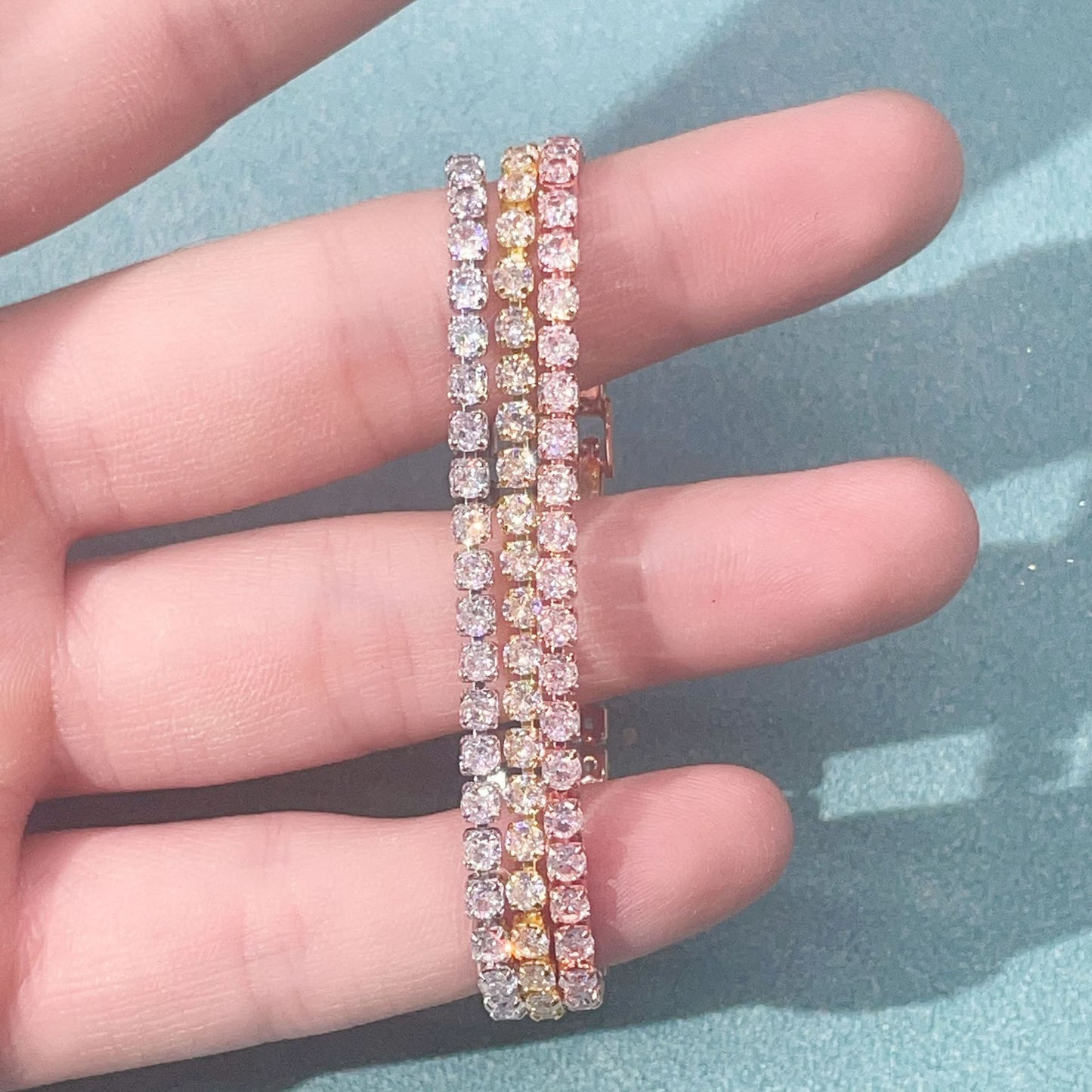 18K White Gold Plated 3mm Round Cubic Zirconia Classic Tennis Bracelet  Single Row Diamond Bracelets for Women