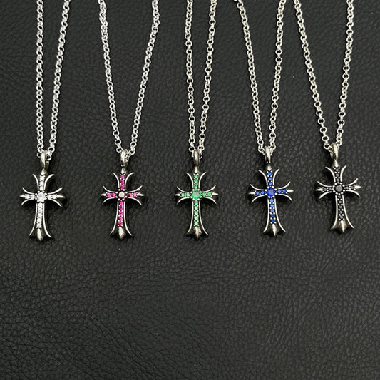 Cross Vintage White Gold Diamond Necklace for Men ＆ Women Designer Eternal Hearts Goth Silver White  Diamond Cross Necklace