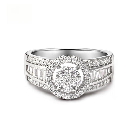 Hip Hop Halo Cocktail Ring D Color VVS Synthetic Moissanite S925 Stunning Unisex Ring Perfect for Any Occasion & Everyday Wear Birthday Anniversary Gifts