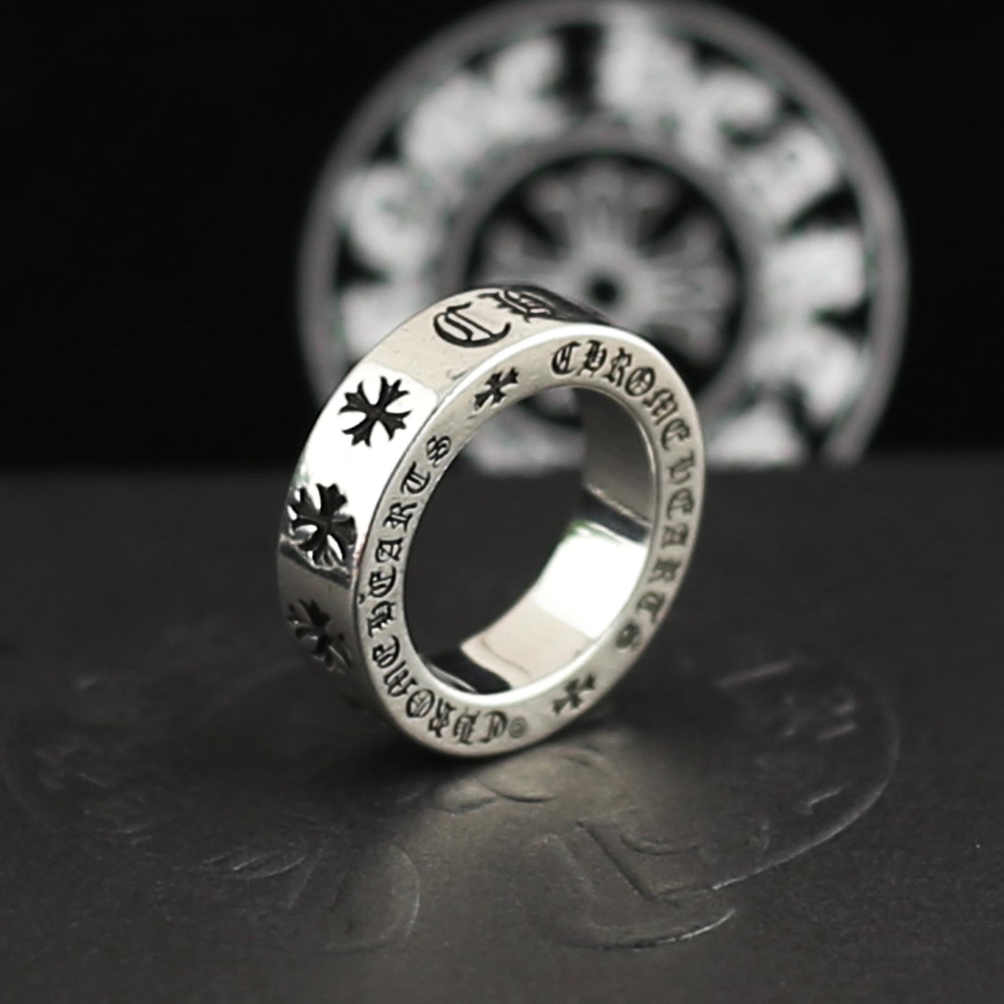 CH In Box 925 Silver Classic Punk Eternal Cross Ring Chrome Gothic style Birthday Gift