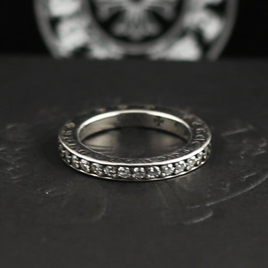 CH In Box 925 Silver Punk Zircon Letter Cross Flower Ring Chrome Gothic Style