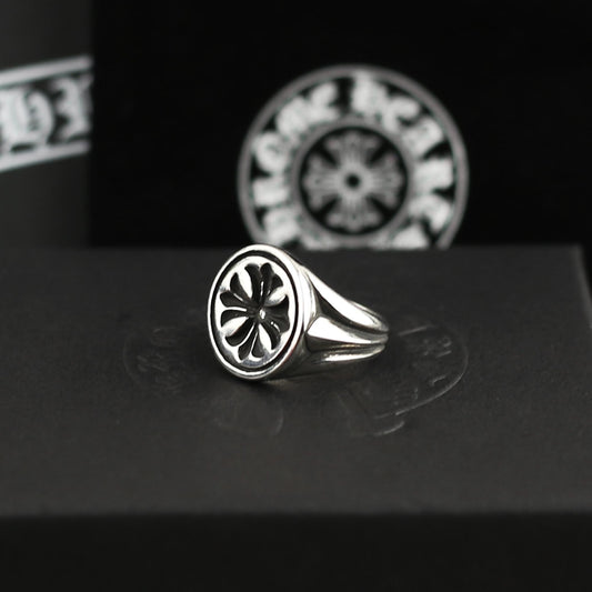 CH In Box 925 Silver cross medal Ring chrome cross flower gothic style