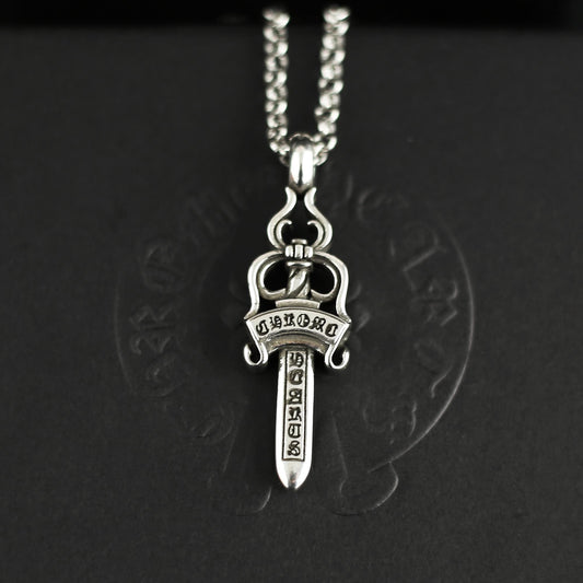 CH In Box 925 Silver dagger Pendant necklace Big Sword Pendant necklace chrome choke chain gothic style