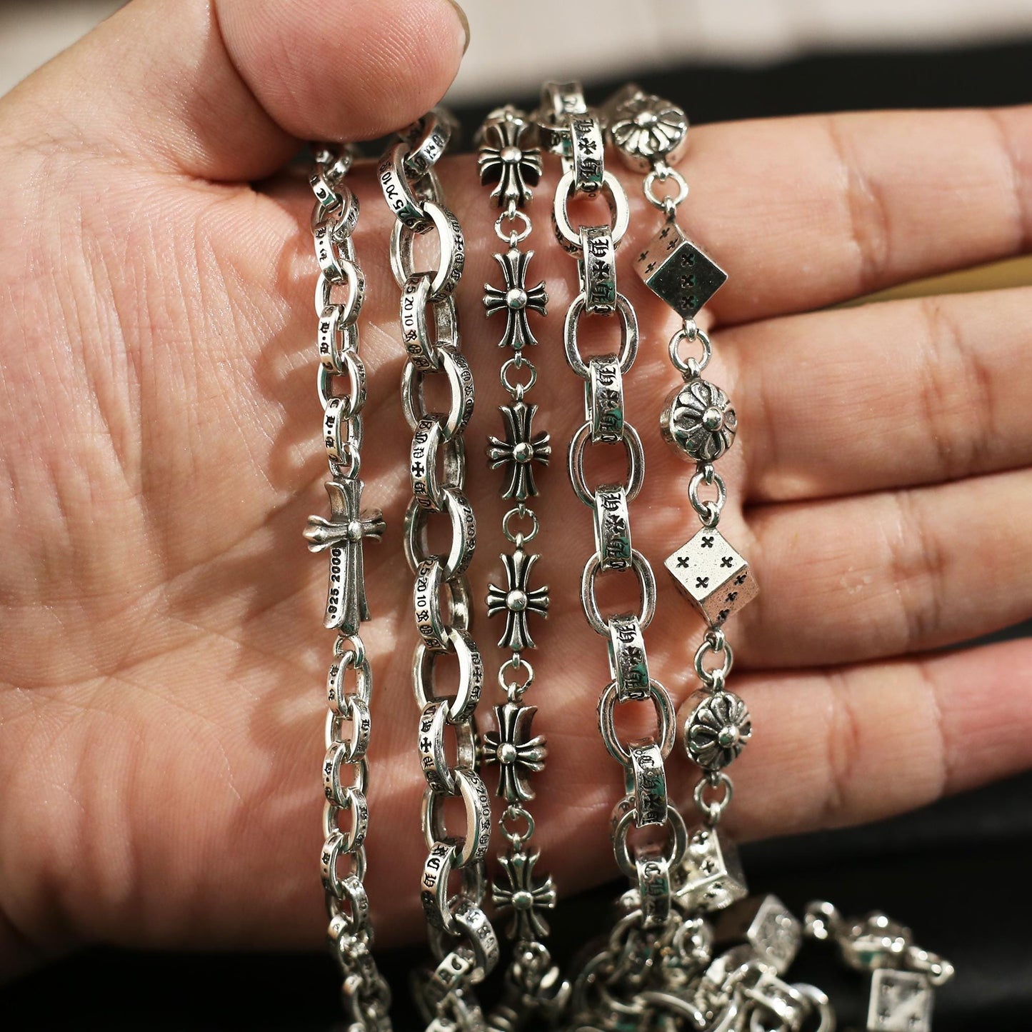 In Box CH Silver Punk Letter Cross Bracelet Gothic Style Cross Rosary Chain Jewelry Birthday Gift