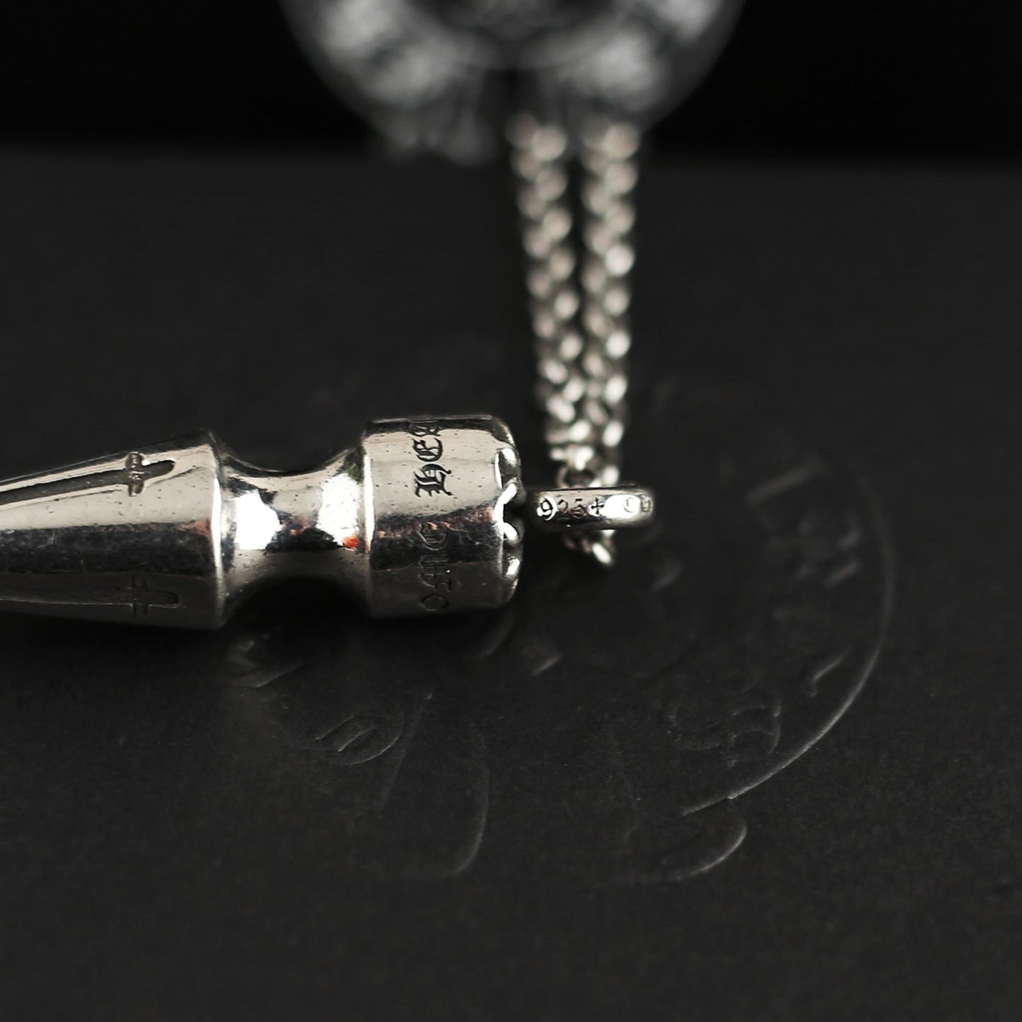 CH In Box 925 Silver Big and small bullets Pendant necklace chrome choke chain gothic style