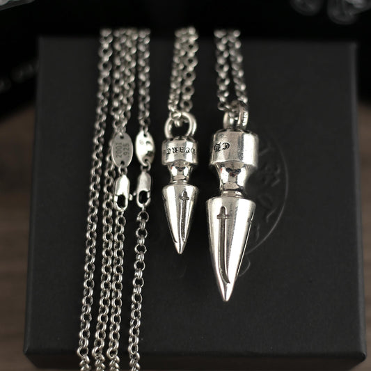 CH In Box 925 Silver Big and small bullets Pendant necklace chrome choke chain gothic style