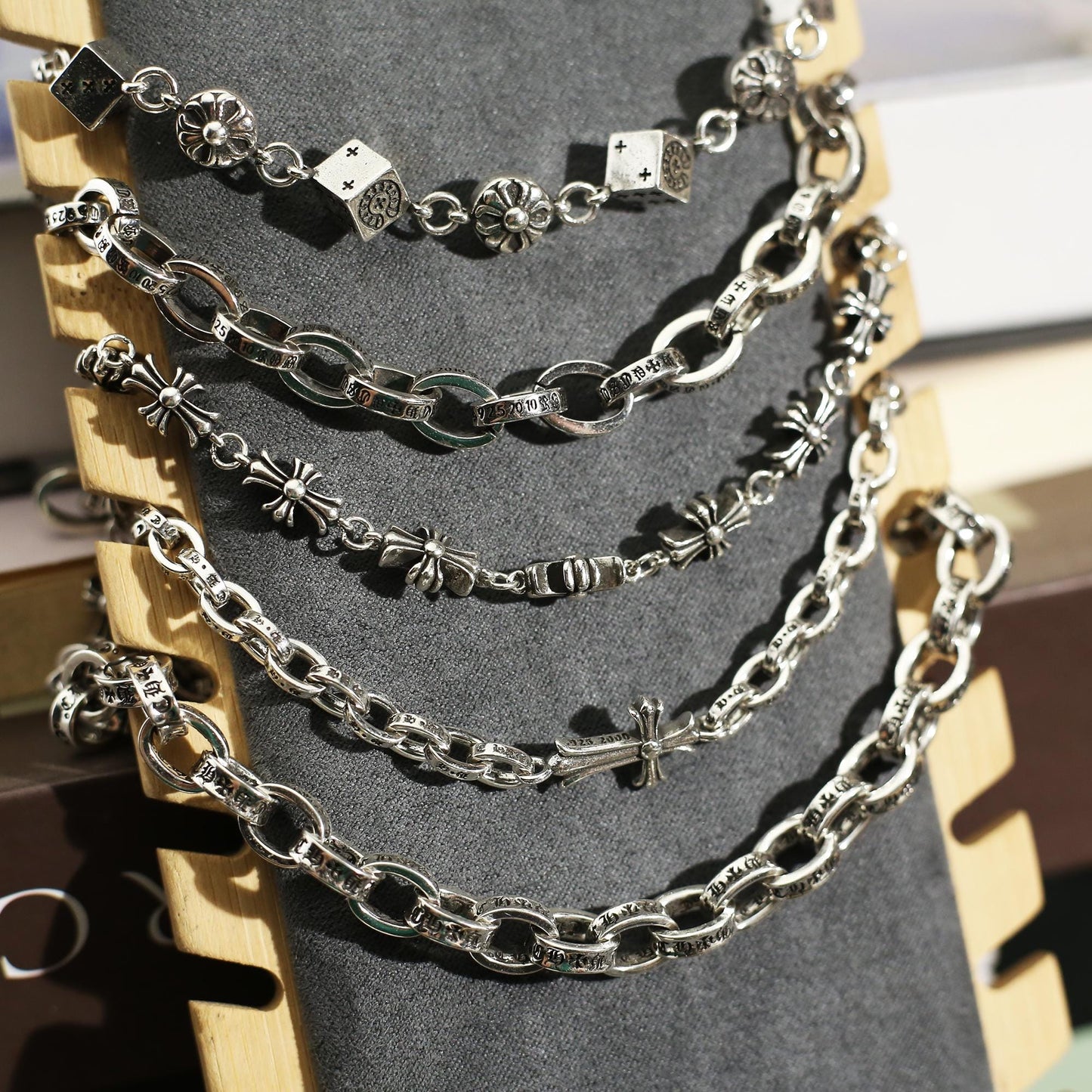 In Box CH Silver Punk Letter Cross Bracelet Gothic Style Cross Rosary Chain Jewelry Birthday Gift