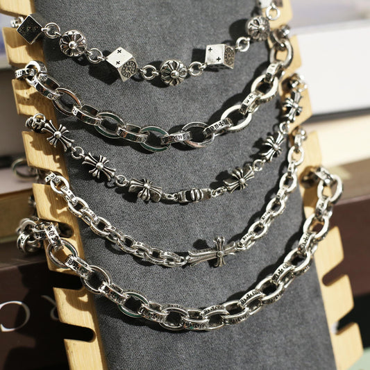 In Box CH Silver Punk Letter Cross Bracelet Gothic Style Cross Rosary Chain Jewelry Birthday Gift