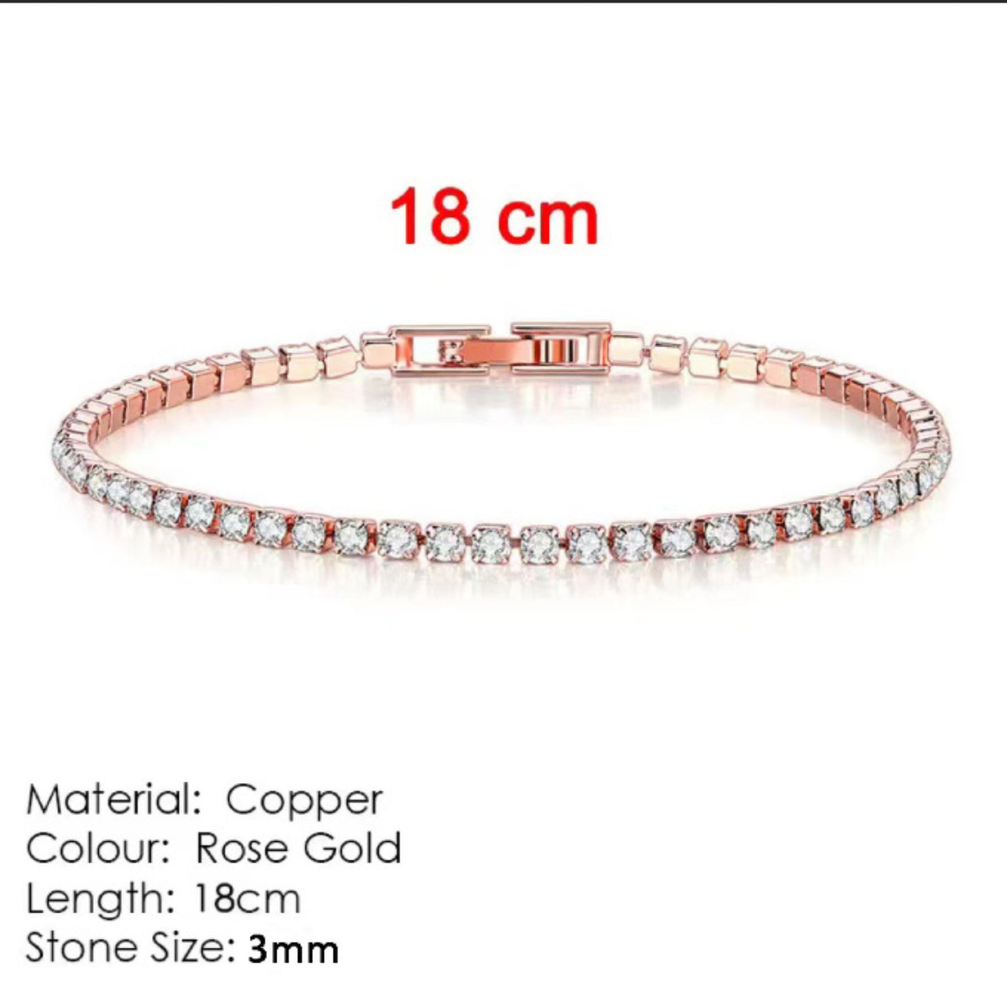 18K White Gold Plated 3mm Round Cubic Zirconia Classic Tennis Bracelet  Single Row Diamond Bracelets for Women