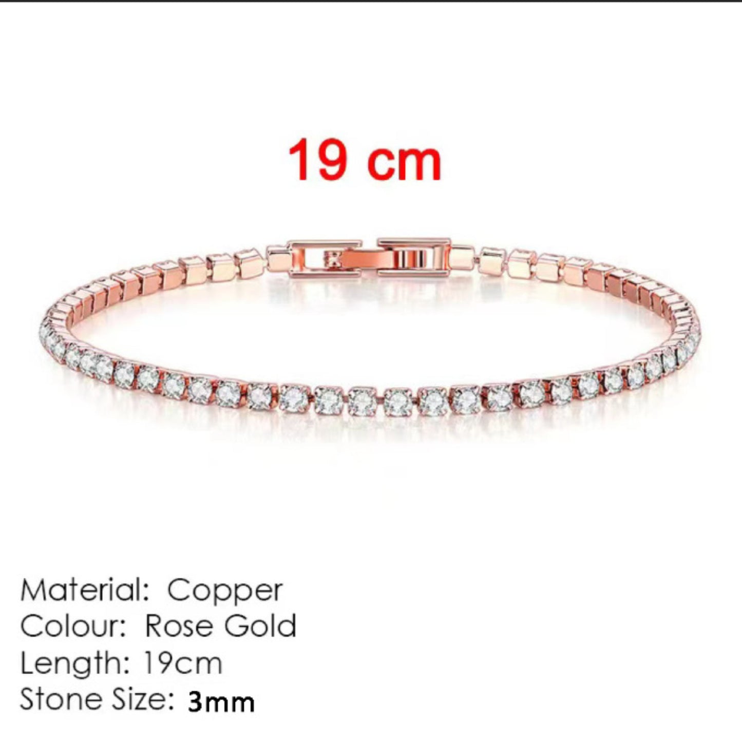 18K White Gold Plated 3mm Round Cubic Zirconia Classic Tennis Bracelet  Single Row Diamond Bracelets for Women
